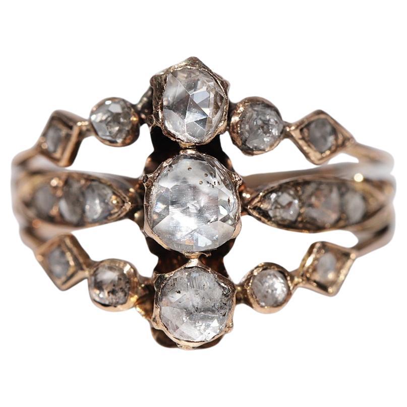 Anillo Antiguo Circa 1900s Otomano de Oro de 14k Decorado con Diamantes de Corte Rosa Natural