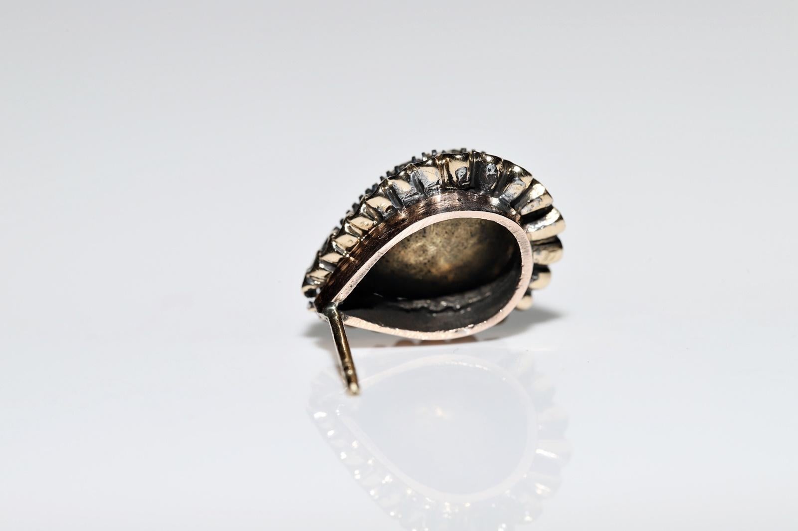 Antique Circa 1900s Ottoman 14k Gold Natural Rose Cut Diamond Earring For Sale 5