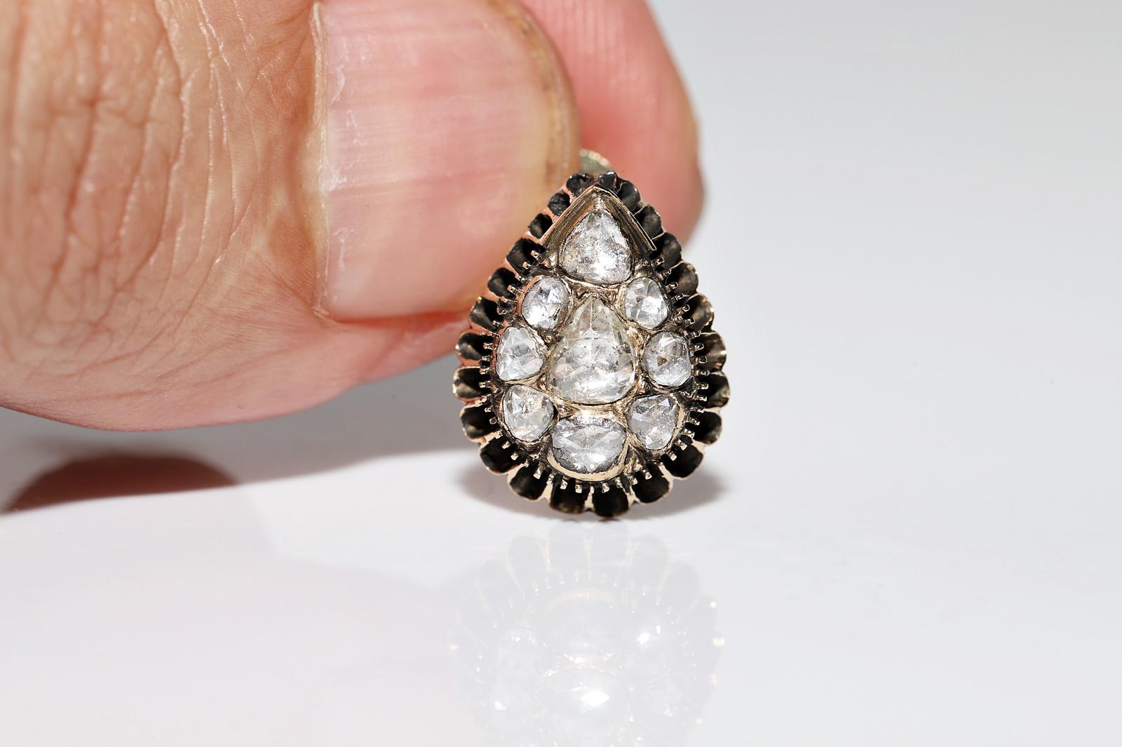Antique Circa 1900s Ottoman 14k Gold Natural Rose Cut Diamond Earring For Sale 2
