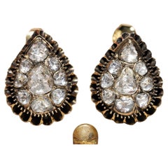 Antique Circa 1900s Ottoman 14k Gold Natural Rose Cut Diamond Earring