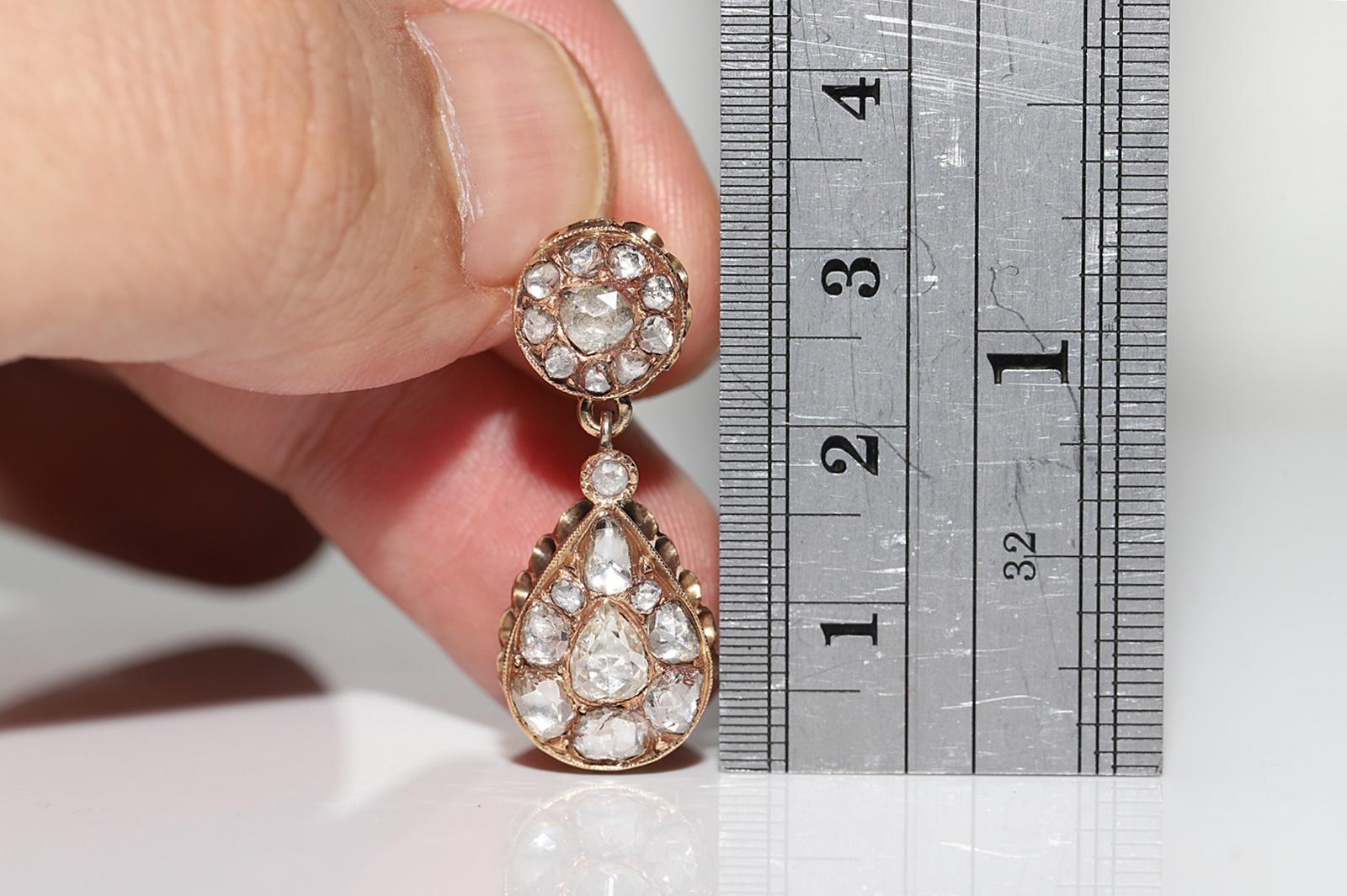Antique Circa 1900s Ottoman  18k Gold Natural Rose Cut Diamond Drop Earring  For Sale 9