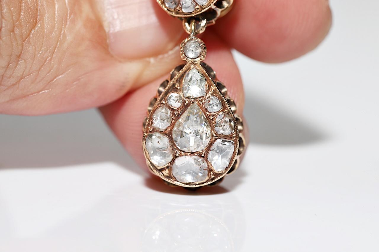 Antique Circa 1900s Ottoman  18k Gold Natural Rose Cut Diamond Drop Earring  For Sale 10
