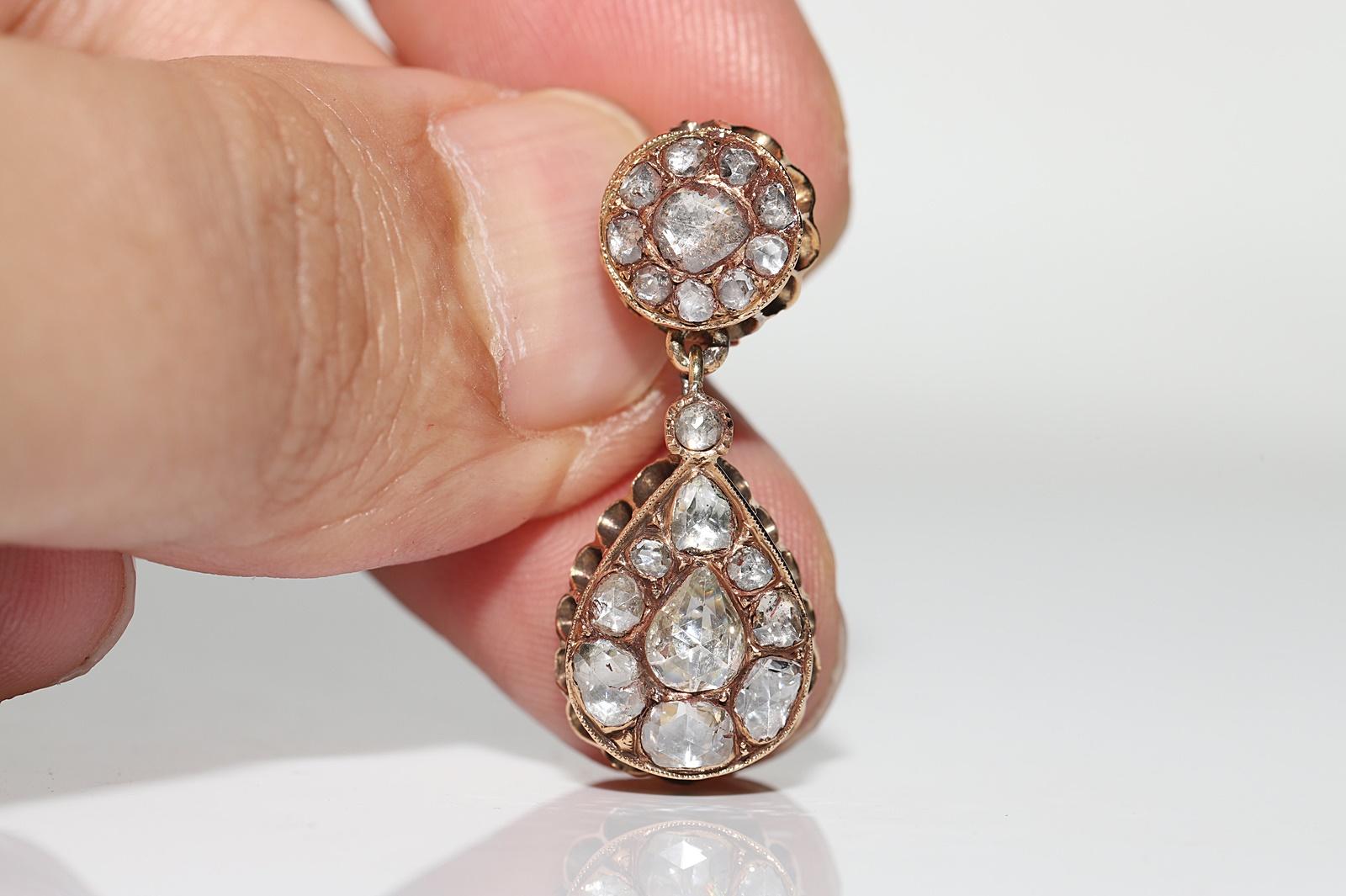 Antique Circa 1900s Ottoman  18k Gold Natural Rose Cut Diamond Drop Earring  In Good Condition For Sale In Fatih/İstanbul, 34