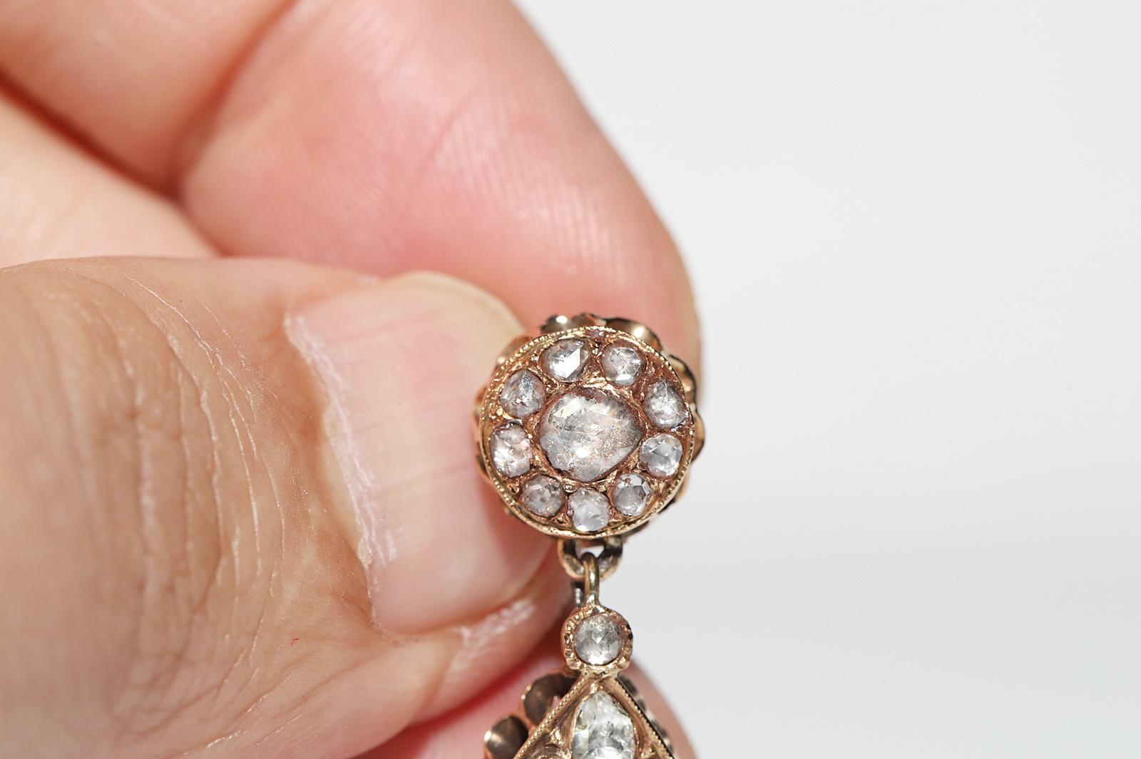 Women's Antique Circa 1900s Ottoman  18k Gold Natural Rose Cut Diamond Drop Earring  For Sale