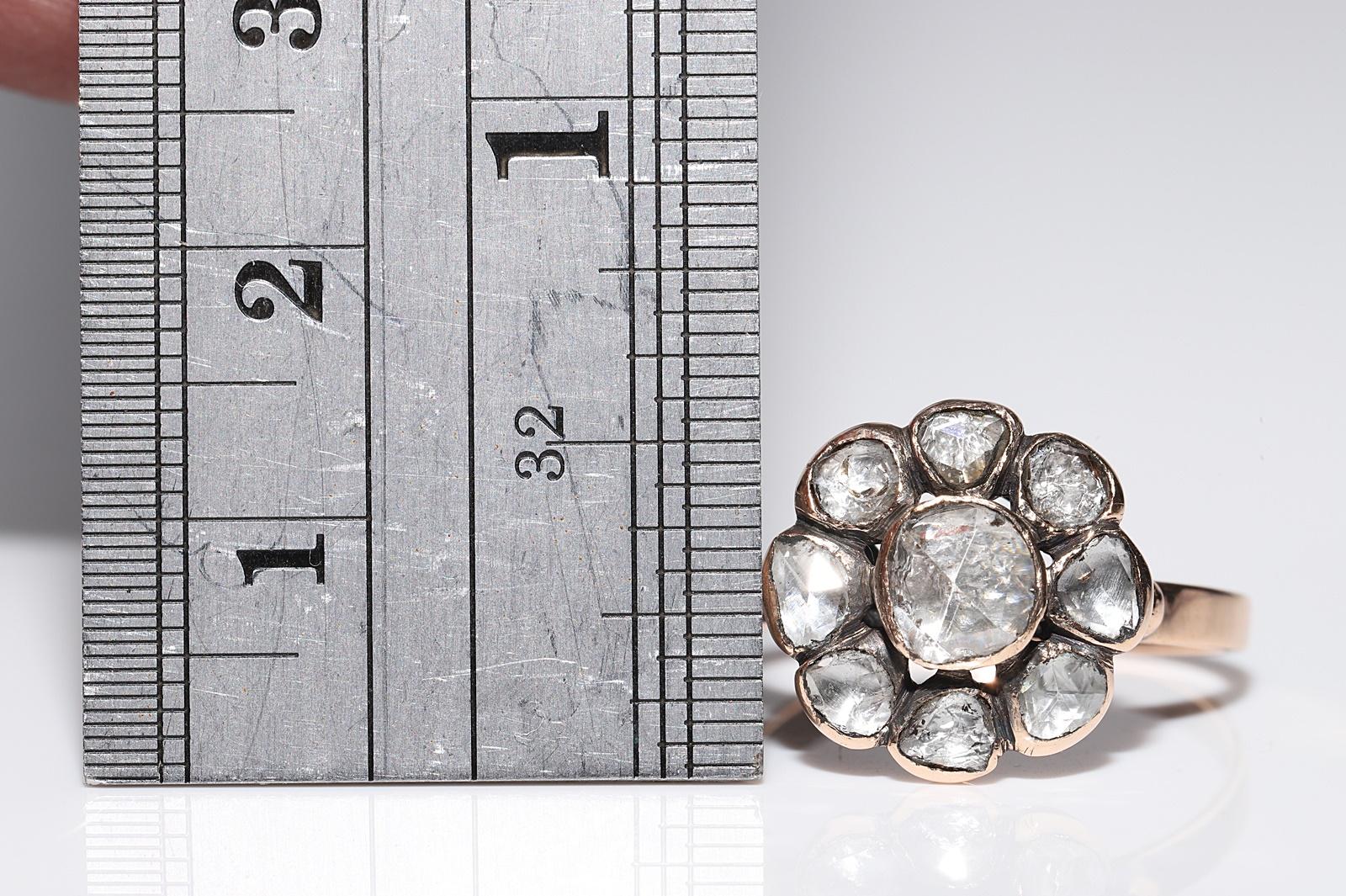 Antique Circa 1900s Ottoman 18k Gold Top 14k Gold Rose Cut Diamond Ring For Sale 5