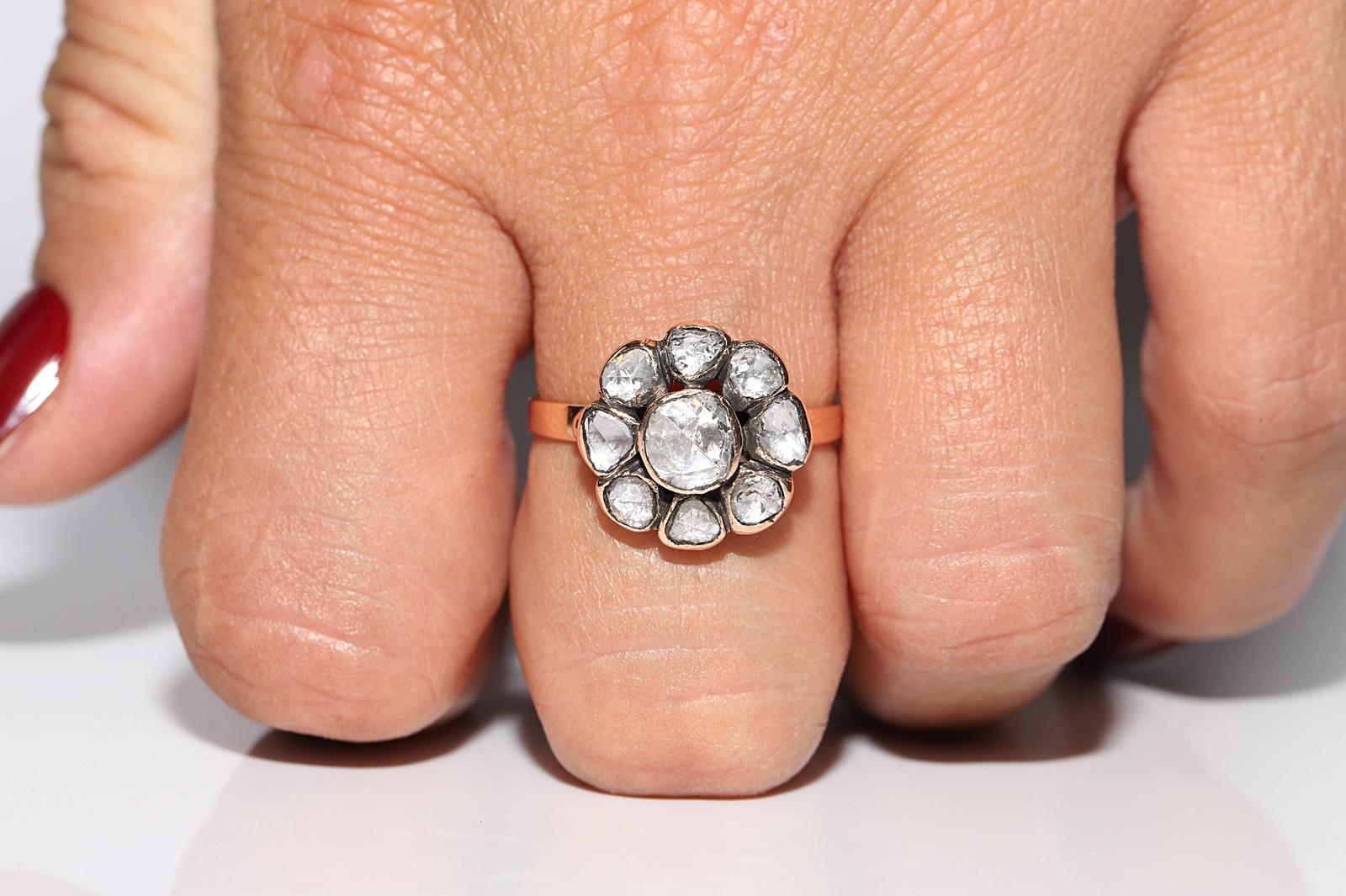 Antique Circa 1900s Ottoman 18k Gold Top 14k Gold Rose Cut Diamond Ring For Sale 10