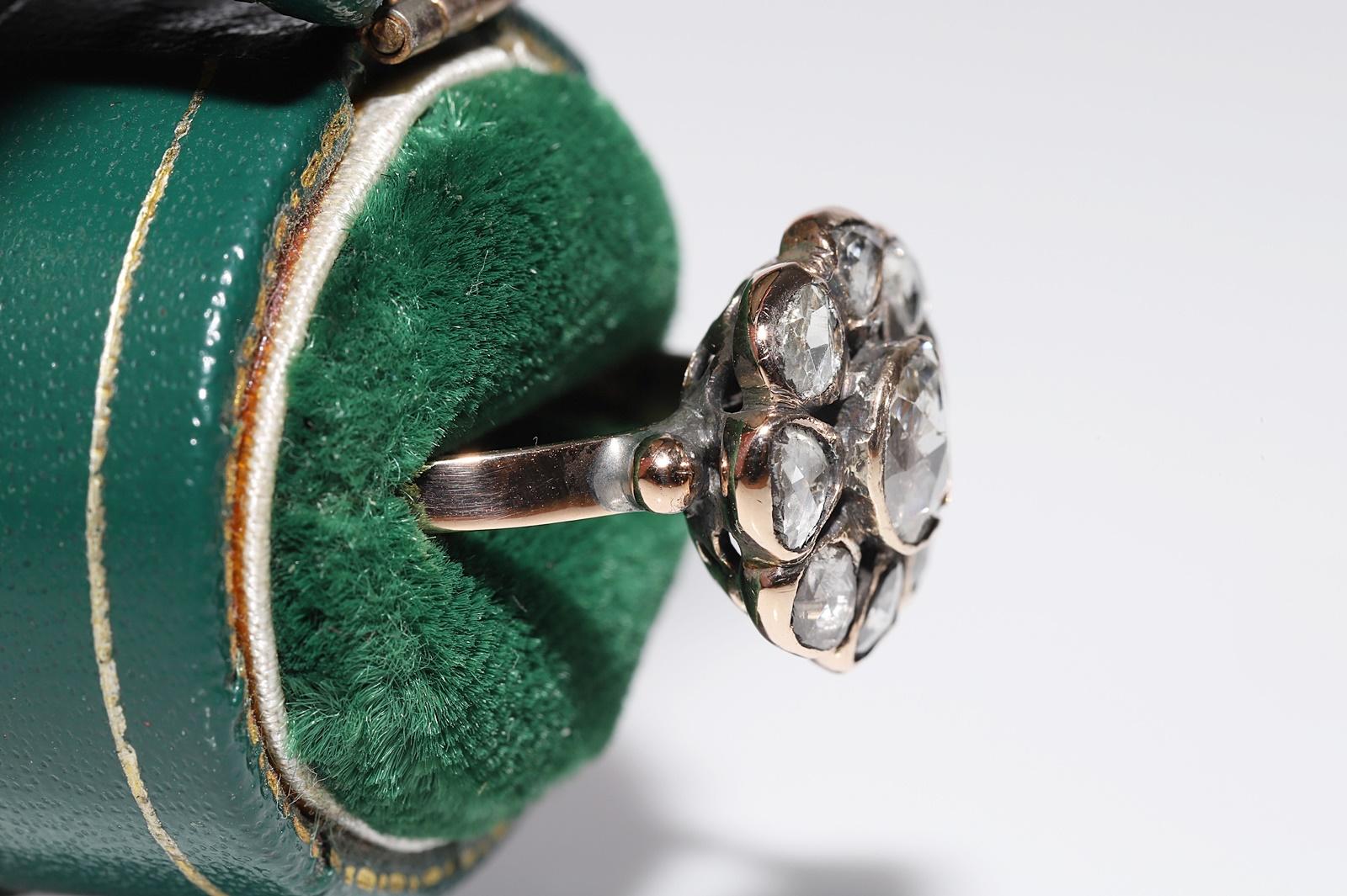 Victorian Antique Circa 1900s Ottoman 18k Gold Top 14k Gold Rose Cut Diamond Ring For Sale