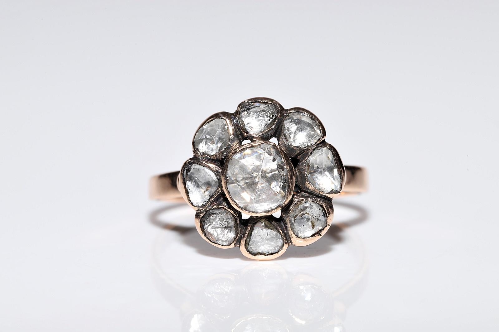 Antique Circa 1900s Ottoman 18k Gold Top 14k Gold Rose Cut Diamond Ring In Good Condition For Sale In Fatih/İstanbul, 34