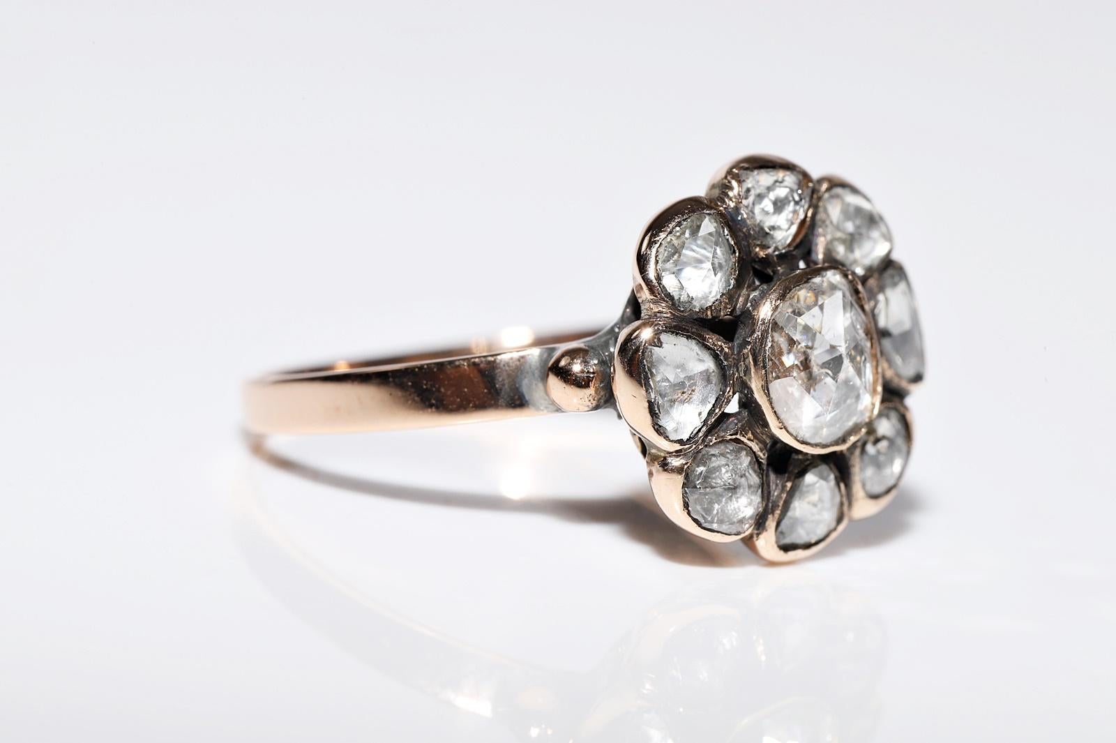 Women's Antique Circa 1900s Ottoman 18k Gold Top 14k Gold Rose Cut Diamond Ring For Sale
