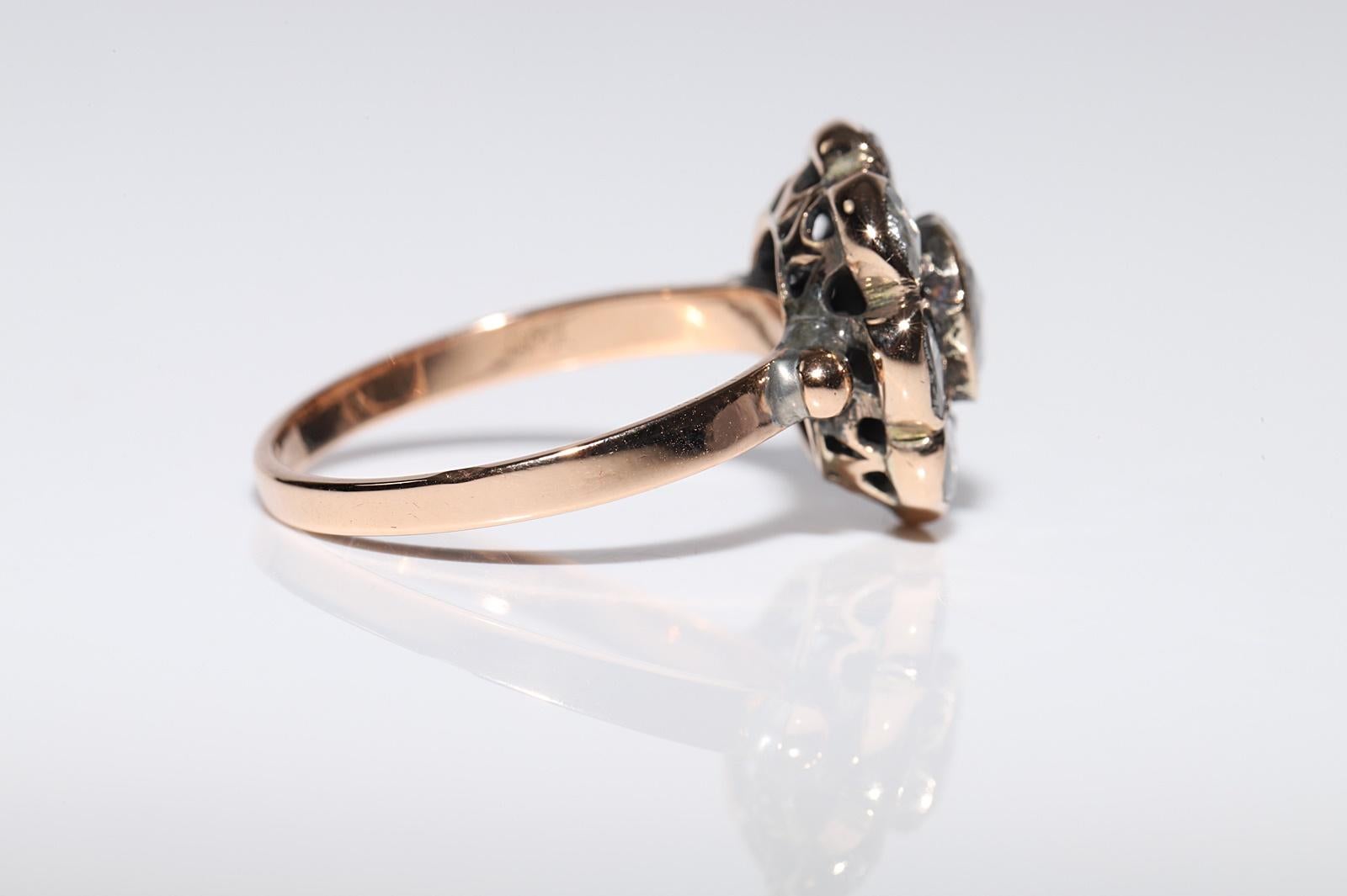 Antique Circa 1900s Ottoman 18k Gold Top 14k Gold Rose Cut Diamond Ring For Sale 1