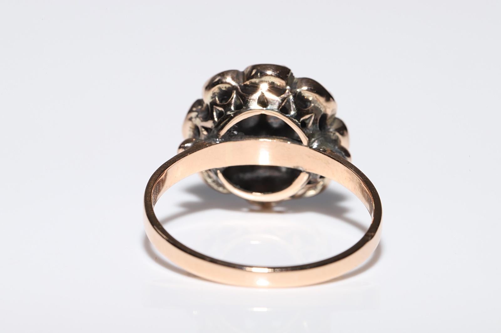Antique Circa 1900s Ottoman 18k Gold Top 14k Gold Rose Cut Diamond Ring For Sale 3