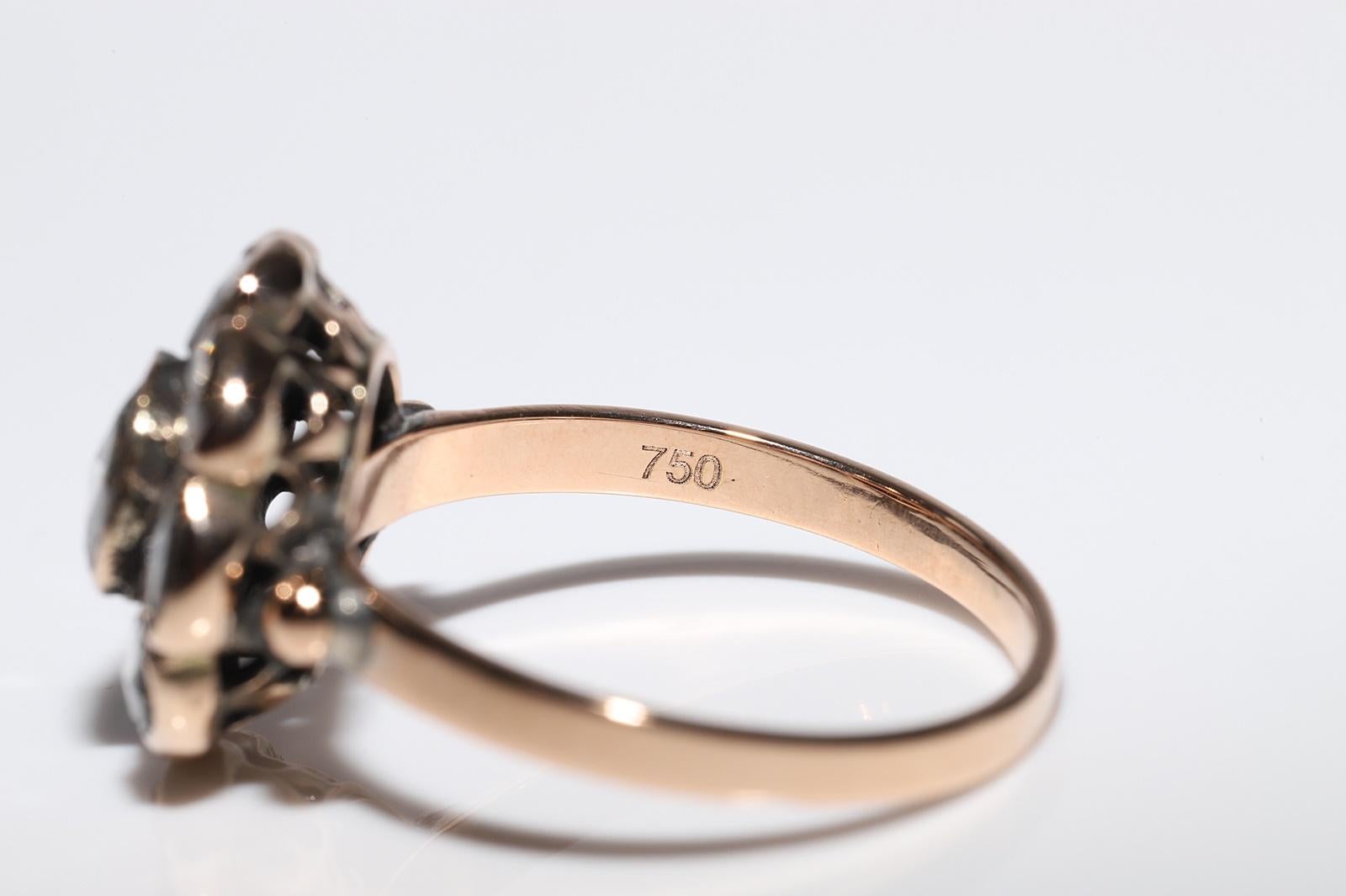 Antique Circa 1900s Ottoman 18k Gold Top 14k Gold Rose Cut Diamond Ring For Sale 4