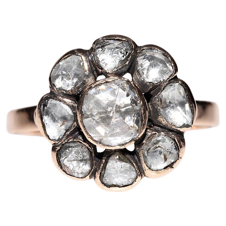 Antique Circa 1900s Ottoman 18k Gold Top 14k Gold Rose Cut Diamond Ring