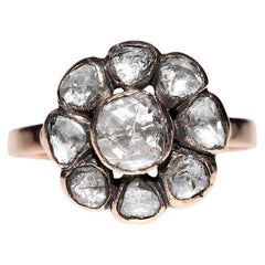 Antique Circa 1900s Ottoman 18k Gold Top 14k Gold Rose Cut Diamond Ring