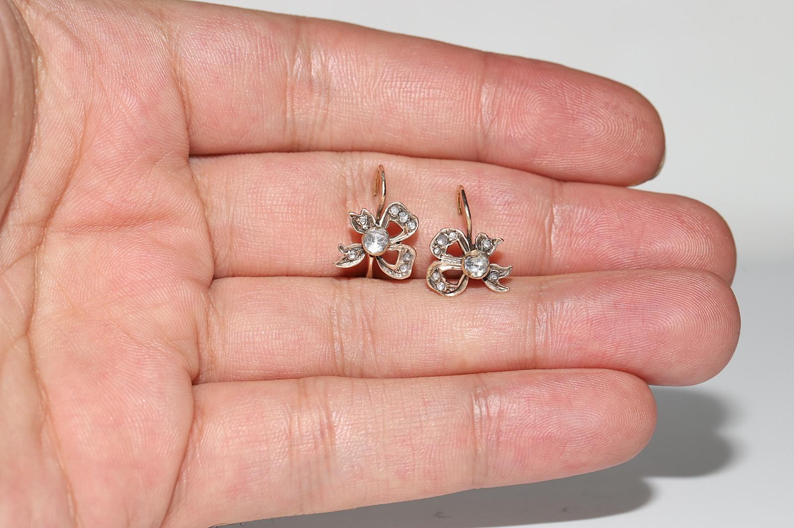 Antique Circa 1900s Ottoman 8k Gold Natural Rose Cut Diamond Decorated Earring 5