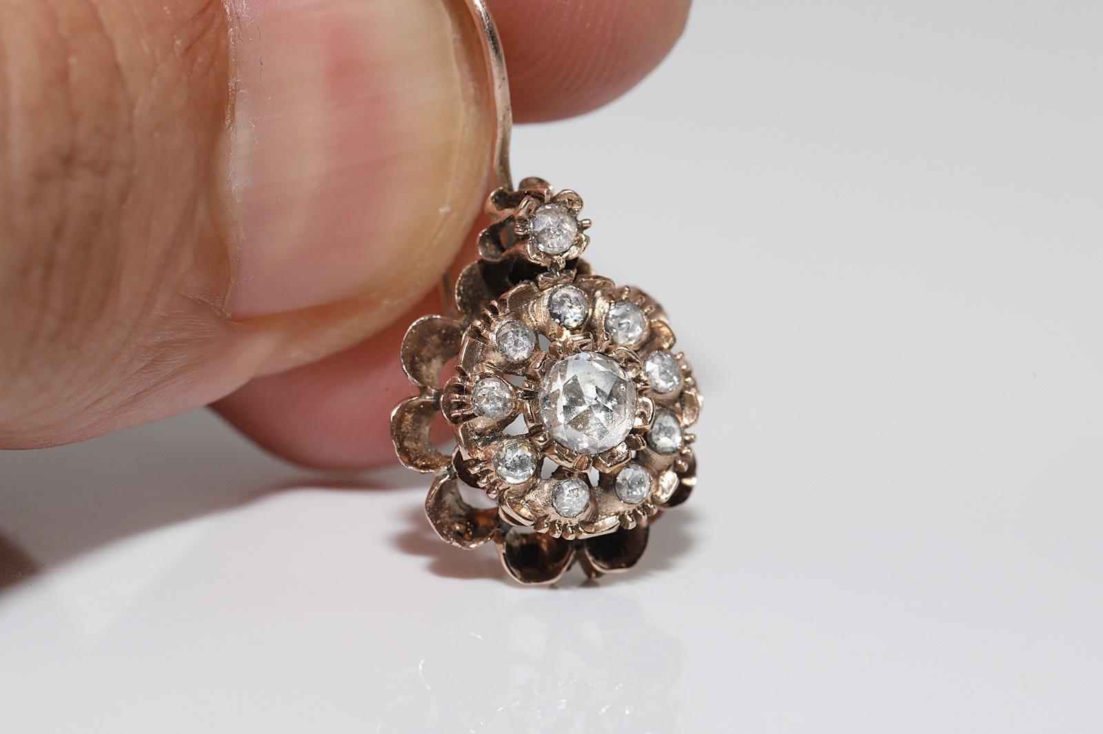 Antique Circa 1900s Ottoman 8k Gold Natural Rose Cut Diamond Decorated Earring For Sale 6
