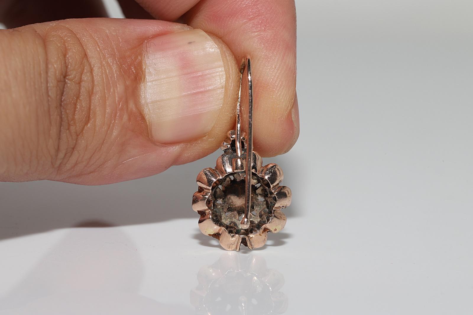 Antique Circa 1900s Ottoman 8k Gold Natural Rose Cut Diamond Decorated Earring For Sale 7