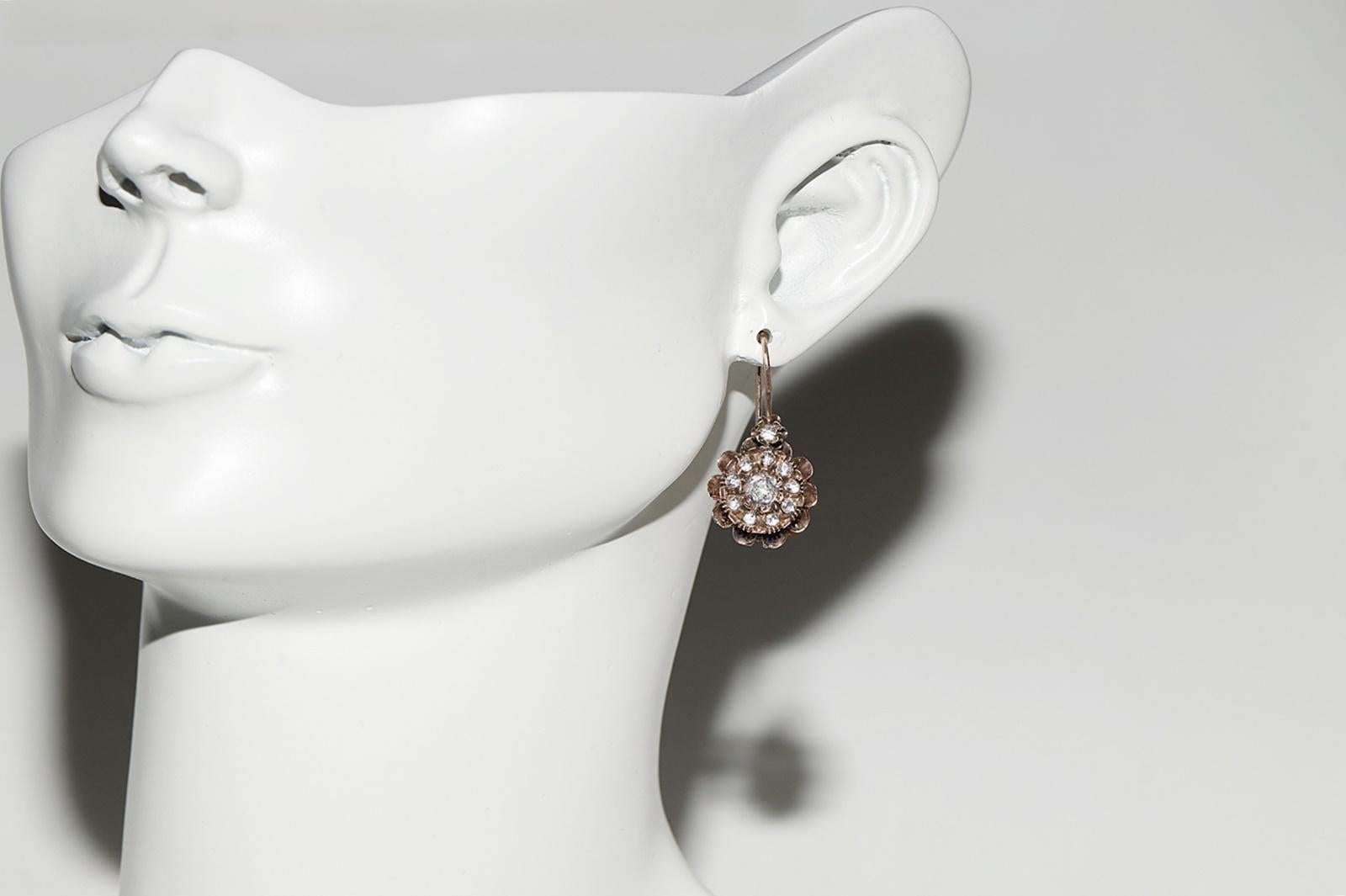 Antiker Ottomane 8k Gold Natürlicher Rosenschliff Diamant Dekorierter Ohrring, um 1900er Jahre im Angebot 8