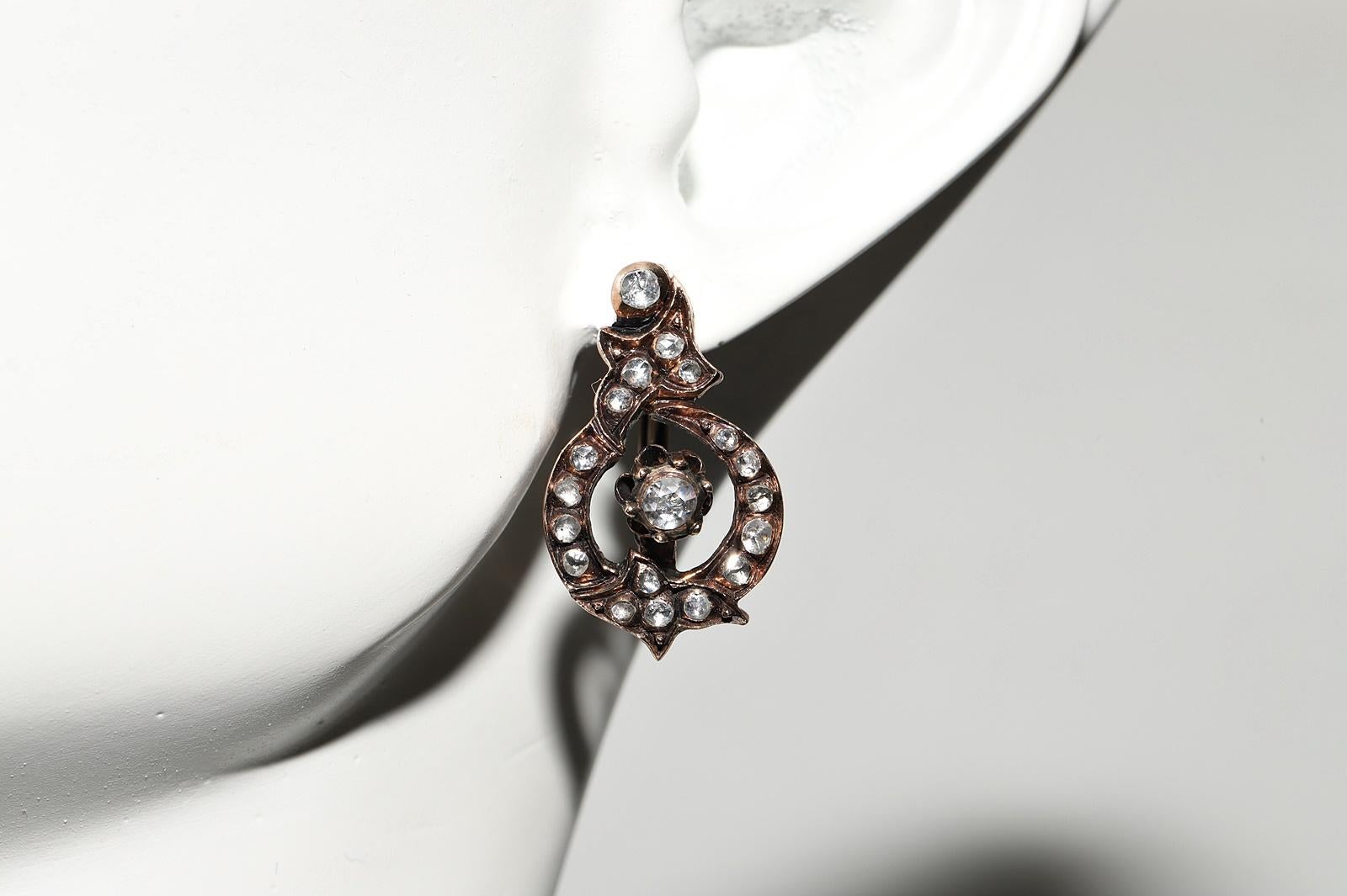 Antique Circa 1900s Ottoman 8k Gold Natural Rose Cut Diamond Decorated Earring For Sale 9