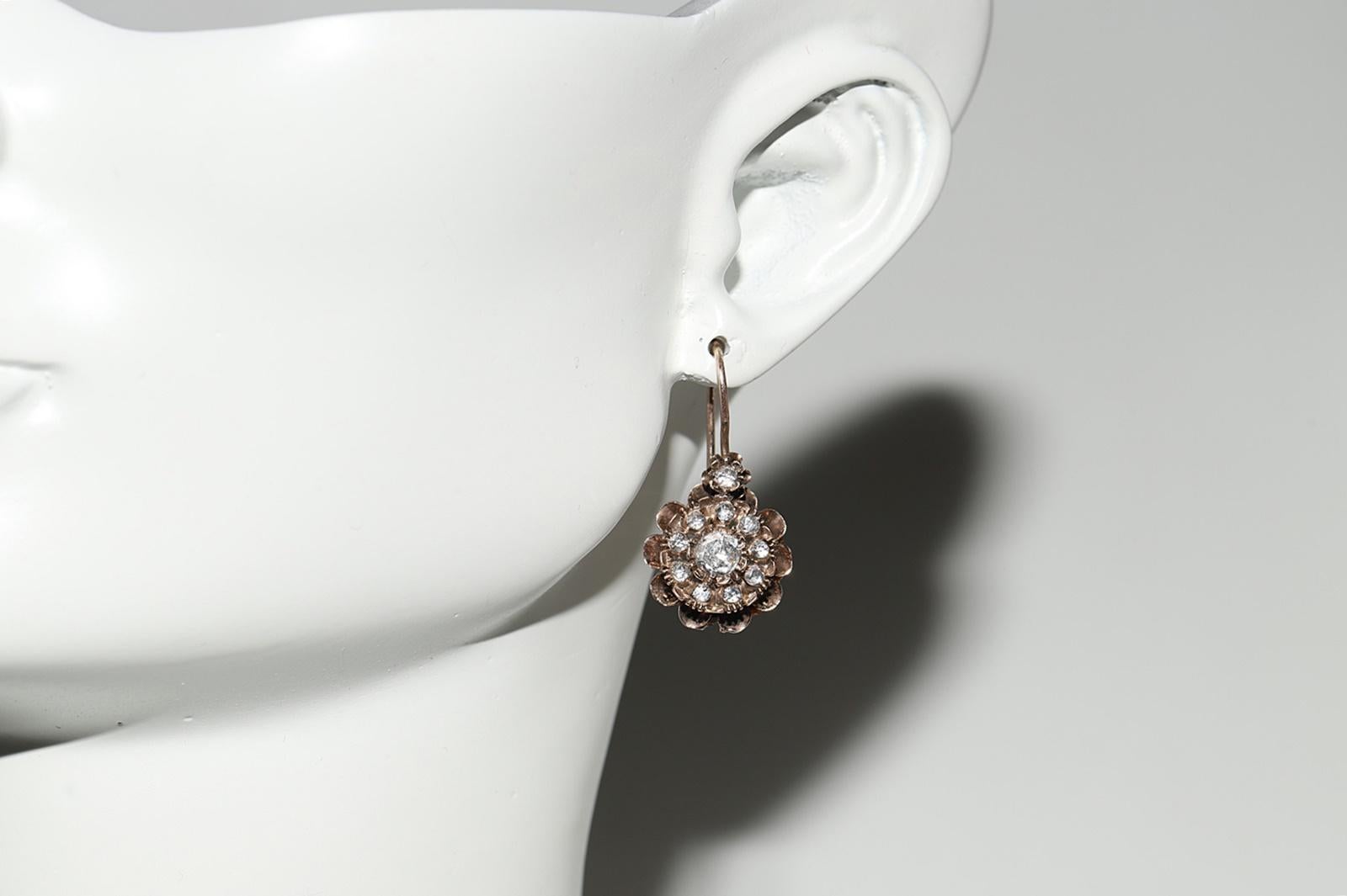 Antiker Ottomane 8k Gold Natürlicher Rosenschliff Diamant Dekorierter Ohrring, um 1900er Jahre im Angebot 9