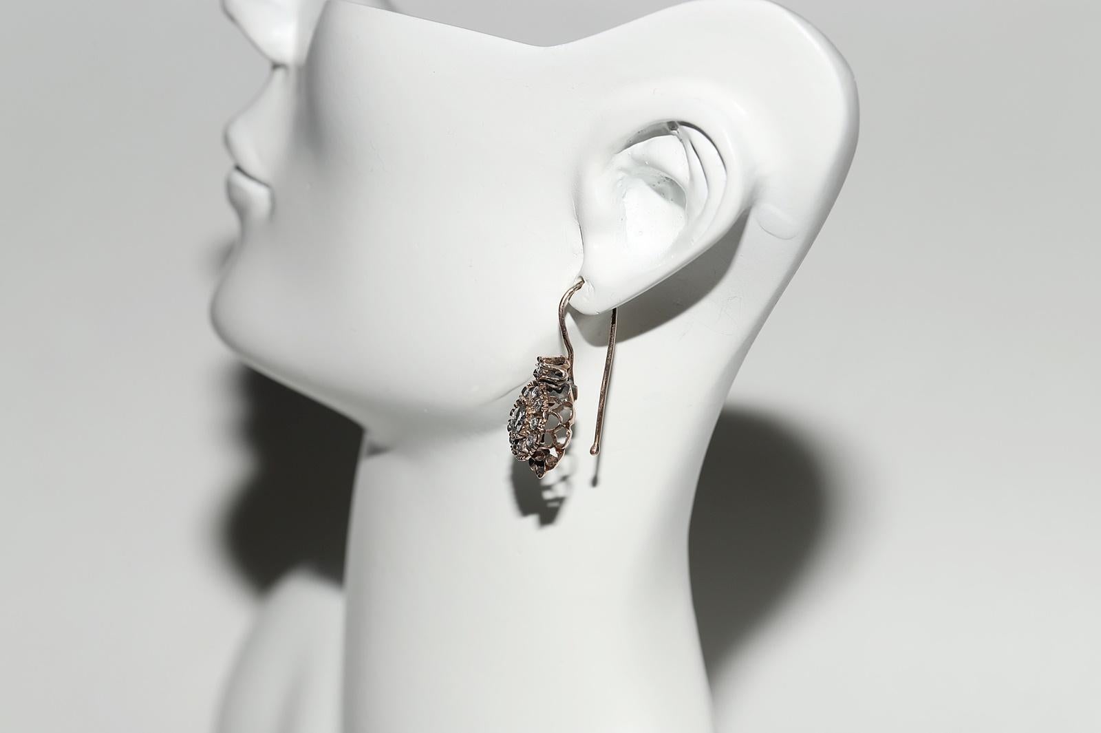 Antiker Ottomane 8k Gold Natürlicher Rosenschliff Diamant Dekorierter Ohrring, um 1900er Jahre im Angebot 10