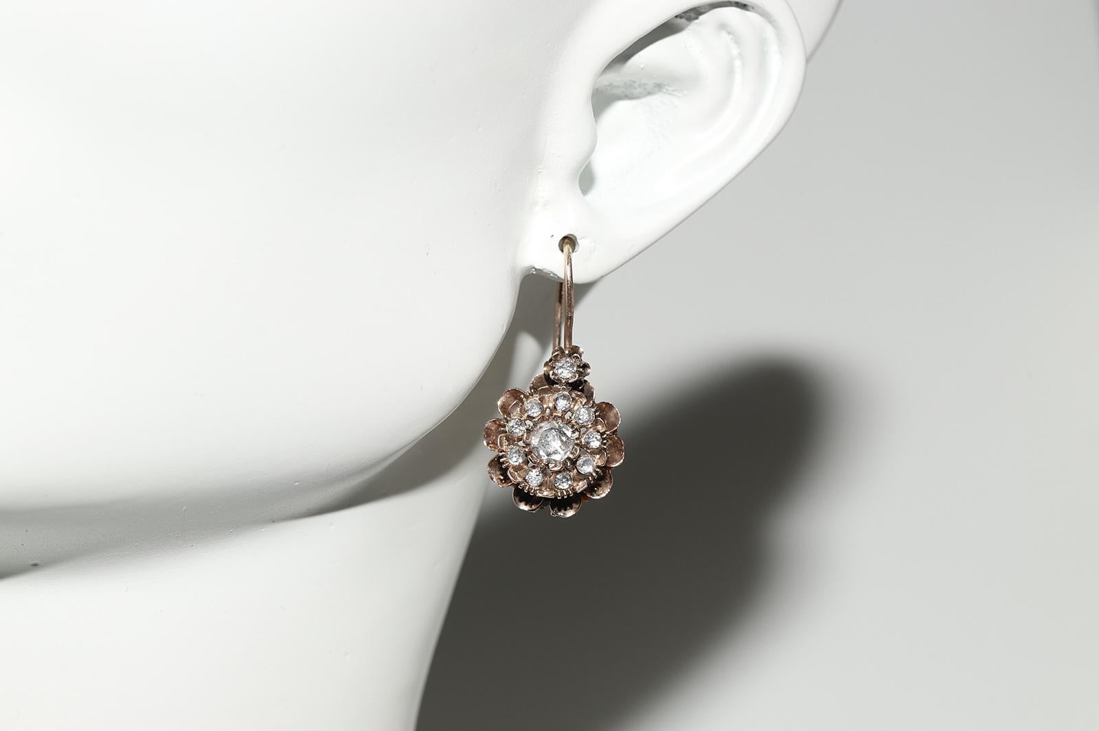 Antiker Ottomane 8k Gold Natürlicher Rosenschliff Diamant Dekorierter Ohrring, um 1900er Jahre im Angebot 11