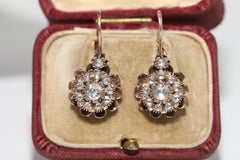 Antique Circa 1900s Ottoman 8k Gold Natural Rose Cut Diamond Decorated Earring