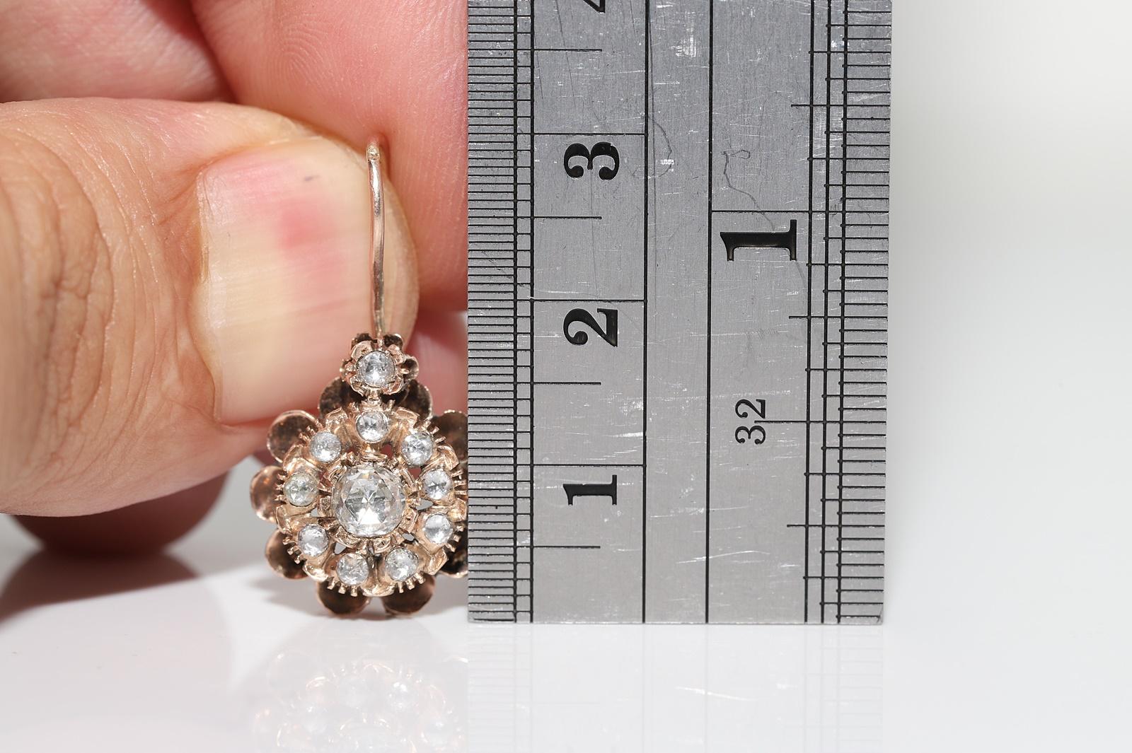 Antiker Ottomane 8k Gold Natürlicher Rosenschliff Diamant Dekorierter Ohrring, um 1900er Jahre im Zustand „Gut“ im Angebot in Fatih/İstanbul, 34