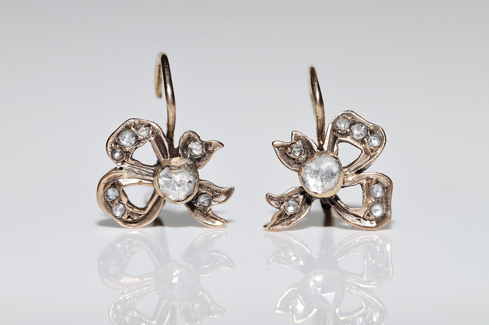 Antique Circa 1900s Ottoman 8k Gold Natural Rose Cut Diamond Decorated Earring In Good Condition In Fatih/İstanbul, 34
