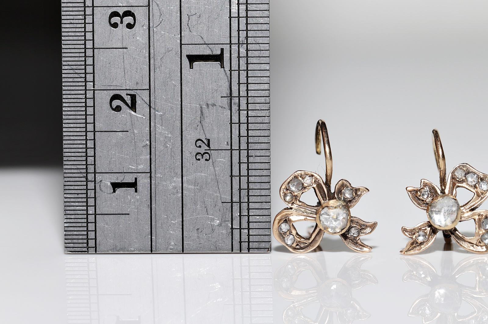 Women's Antique Circa 1900s Ottoman 8k Gold Natural Rose Cut Diamond Decorated Earring
