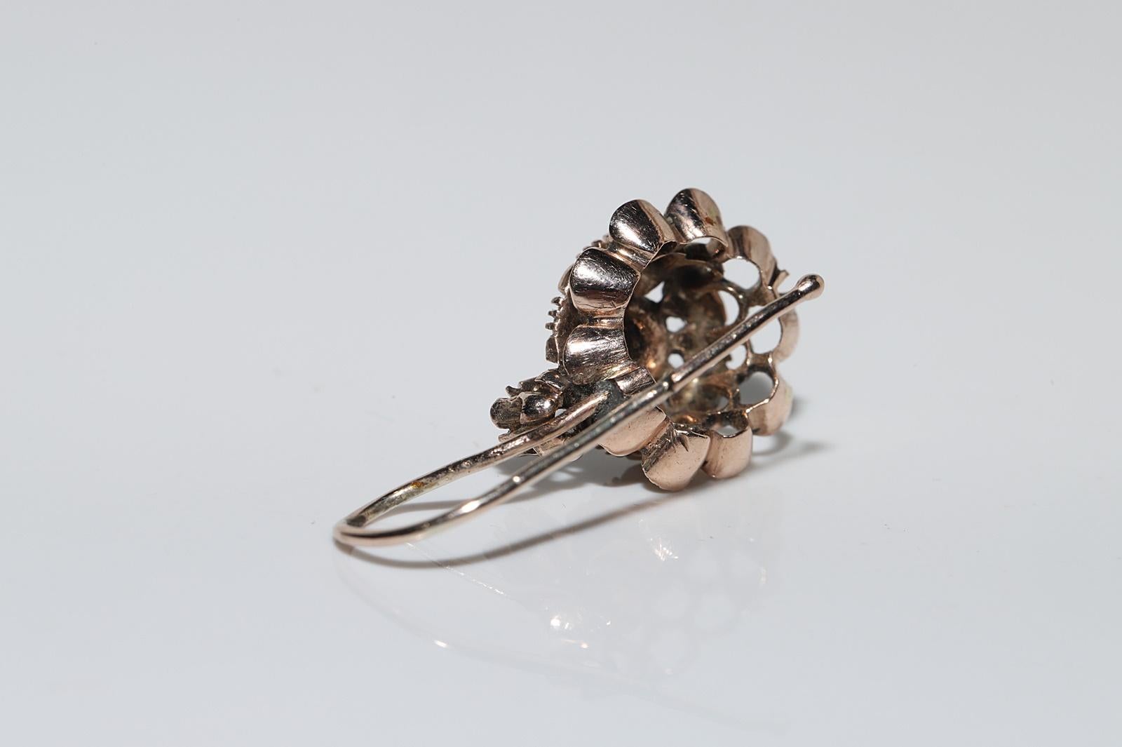 Antiker Ottomane 8k Gold Natürlicher Rosenschliff Diamant Dekorierter Ohrring, um 1900er Jahre im Angebot 1