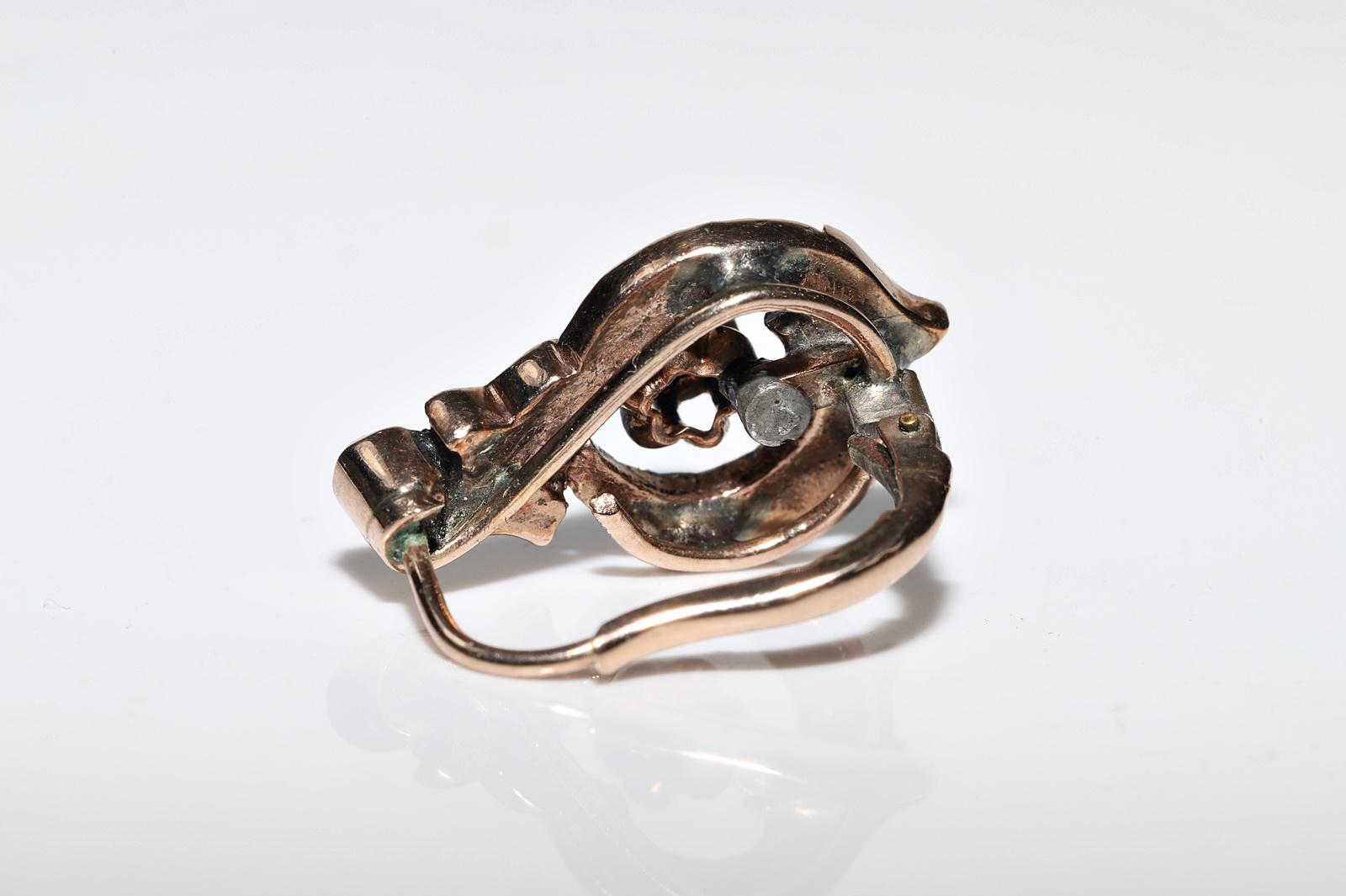 Antiker Ottomane 8k Gold Natürlicher Rosenschliff Diamant Dekorierter Ohrring, um 1900er Jahre im Angebot 1