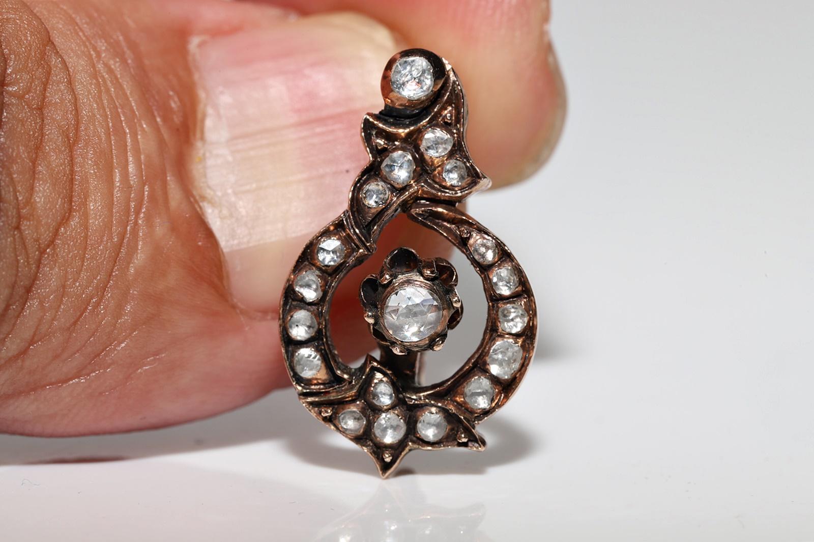 Antique Circa 1900s Ottoman 8k Gold Natural Rose Cut Diamond Decorated Earring For Sale 2