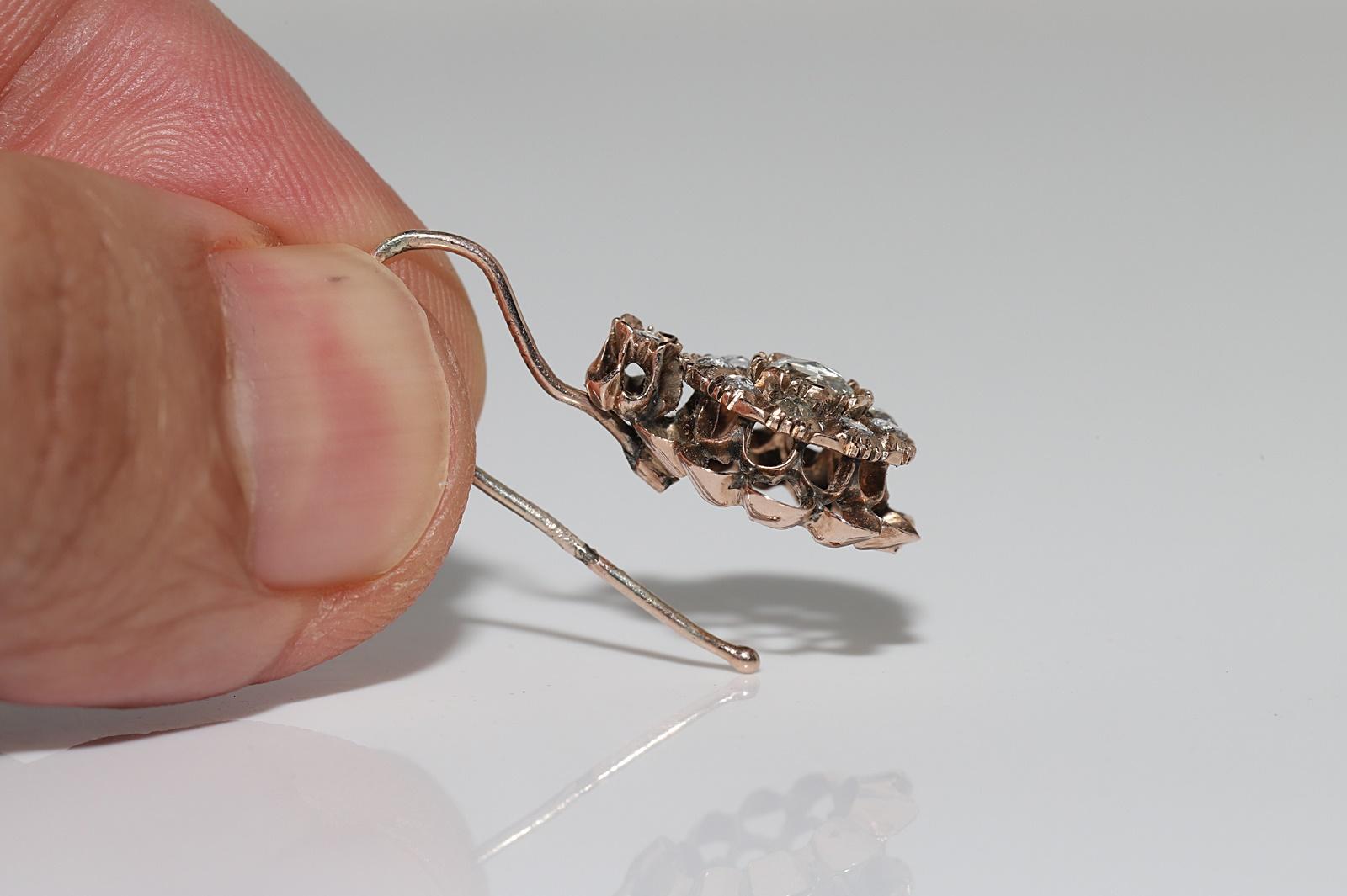 Antiker Ottomane 8k Gold Natürlicher Rosenschliff Diamant Dekorierter Ohrring, um 1900er Jahre im Angebot 2