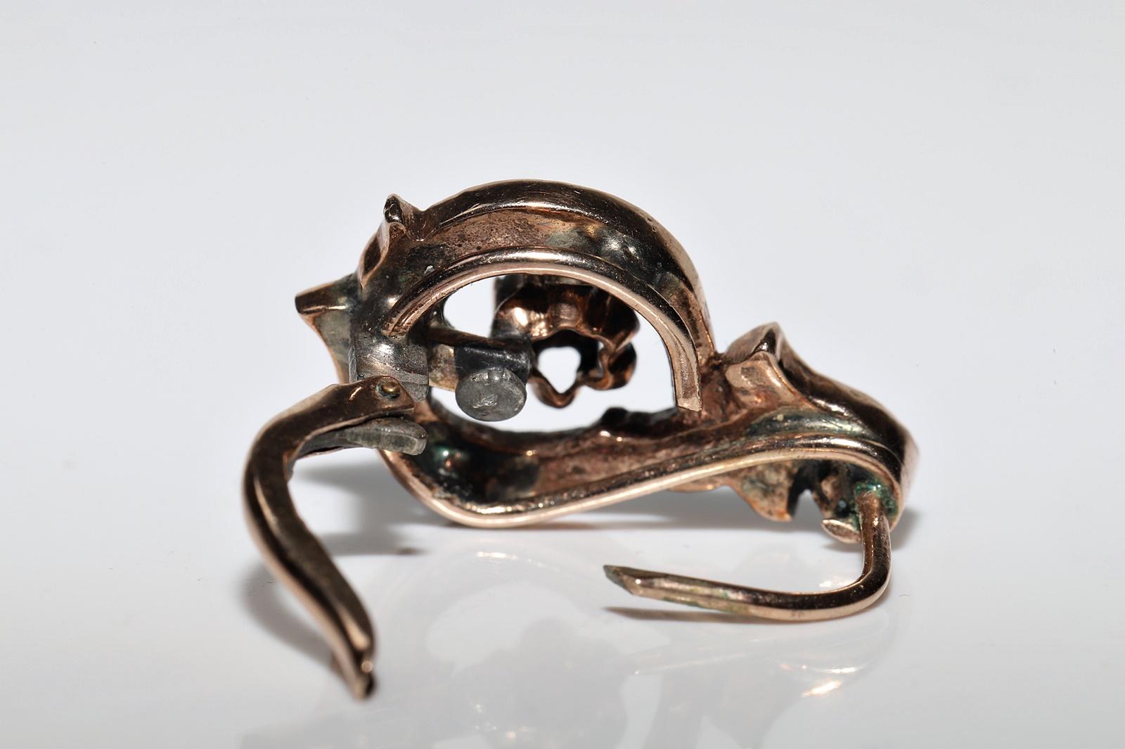 Antiker Ottomane 8k Gold Natürlicher Rosenschliff Diamant Dekorierter Ohrring, um 1900er Jahre im Angebot 4