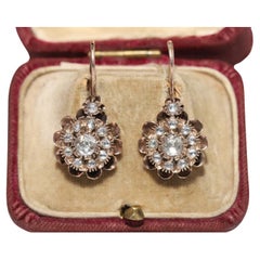 Antique Circa 1900s Ottoman 8k Gold Natural Rose Cut Diamond Decorated Earring