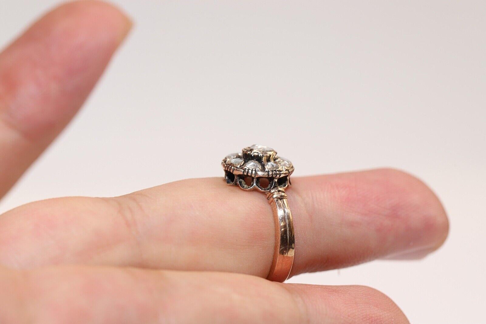Antique Circa 1900s Ottoman  8k Gold Natural Rose Cut Diamond Decorated Ring For Sale 5