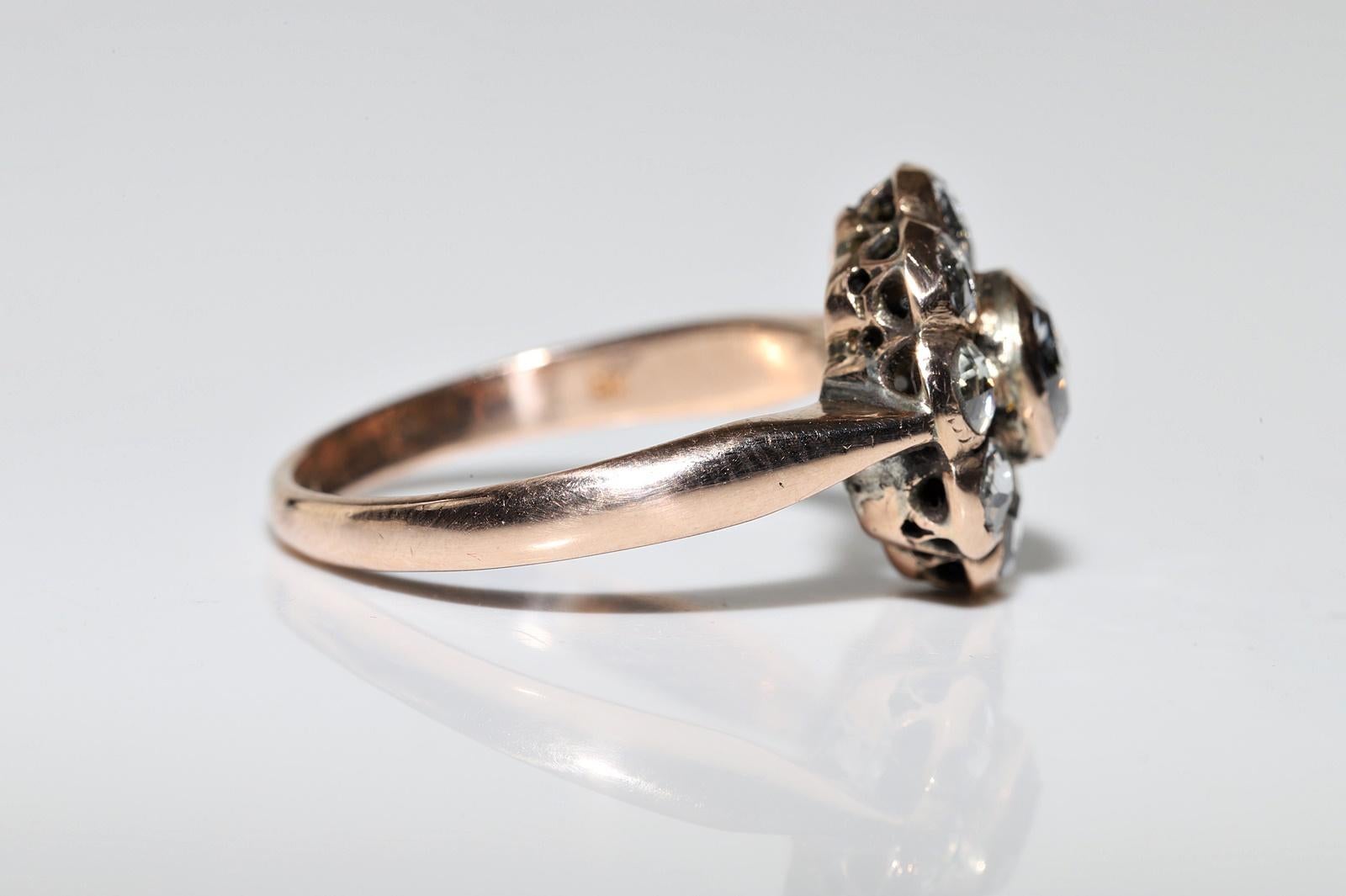 Antique Circa 1900s Ottoman 8k Gold Natural Rose Cut Diamond Decorated Ring For Sale 5