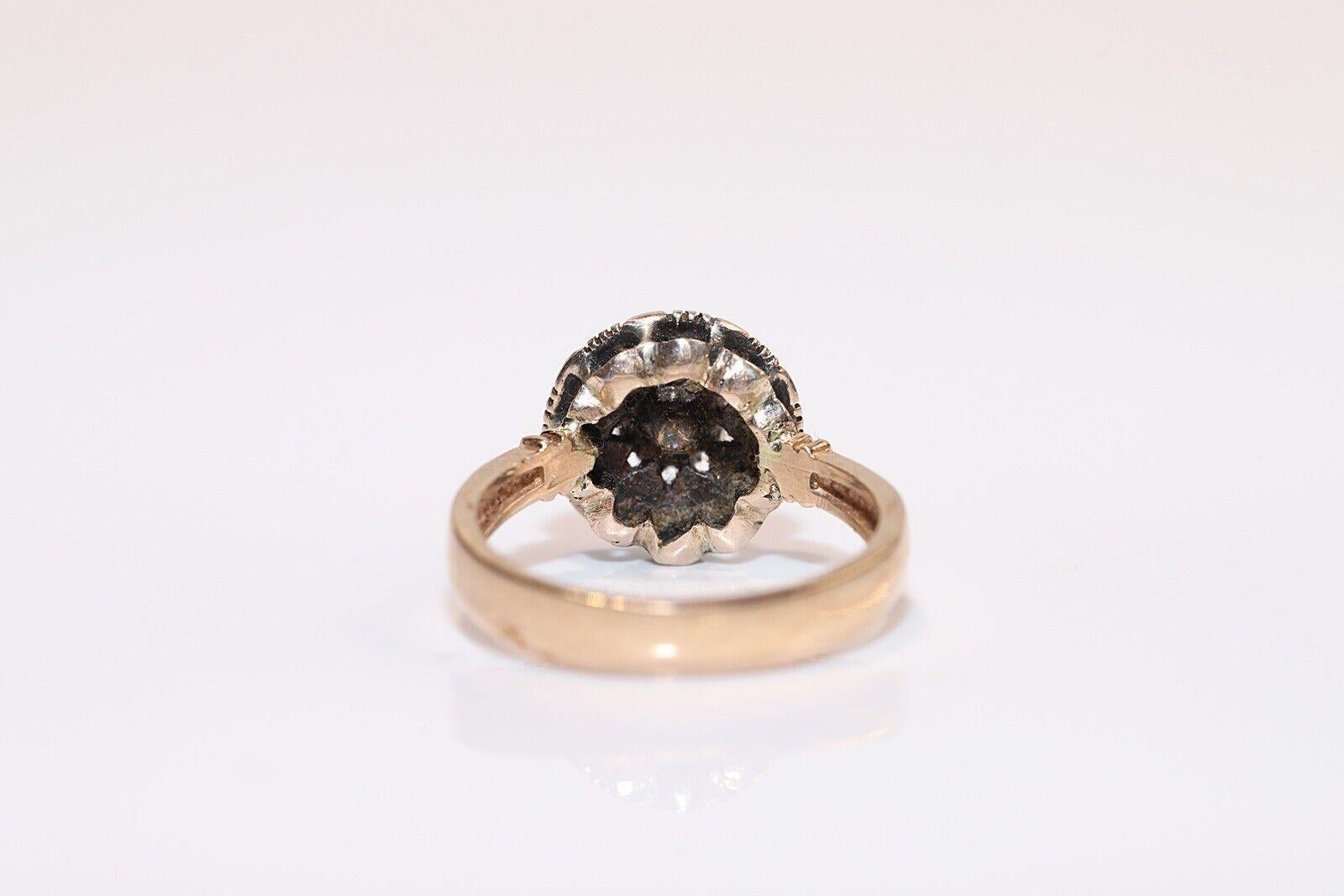 Antique Circa 1900s Ottoman  8k Gold Natural Rose Cut Diamond Decorated Ring For Sale 6