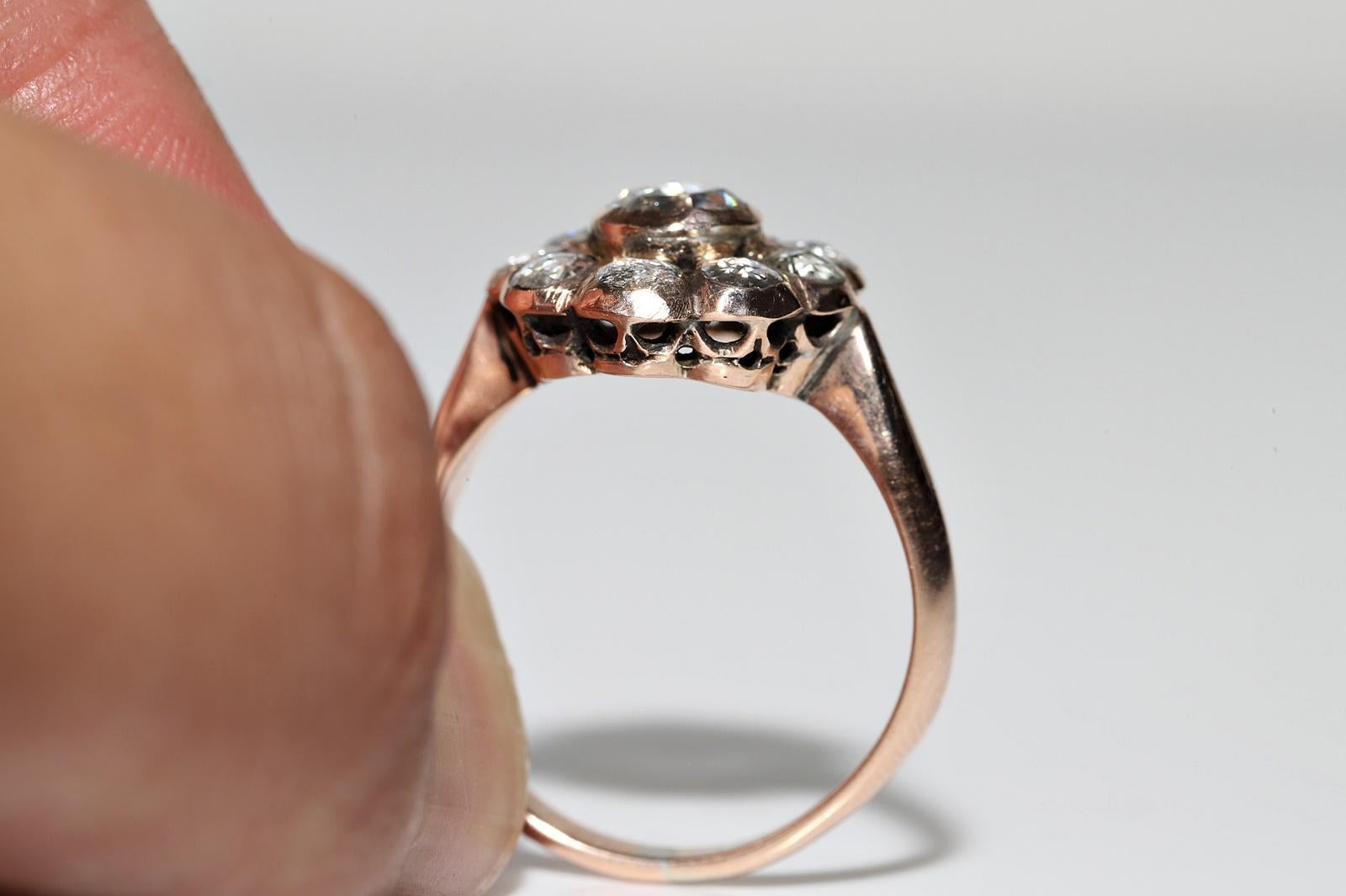 Antique Circa 1900s Ottoman 8k Gold Natural Rose Cut Diamond Decorated Ring For Sale 6
