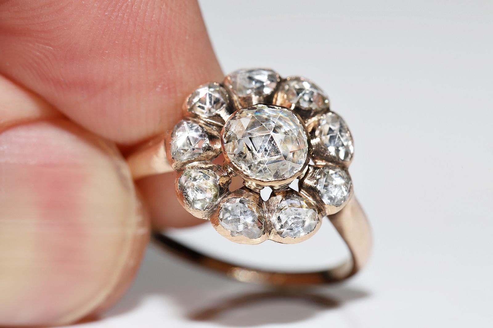 Antique Circa 1900s Ottoman 8k Gold Natural Rose Cut Diamond Decorated Ring For Sale 7