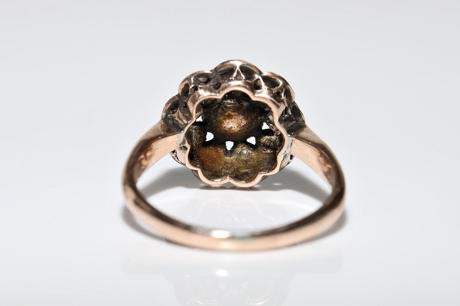 Antique Circa 1900s Ottoman 8k Gold Natural Rose Cut Diamond Decorated Ring For Sale 7