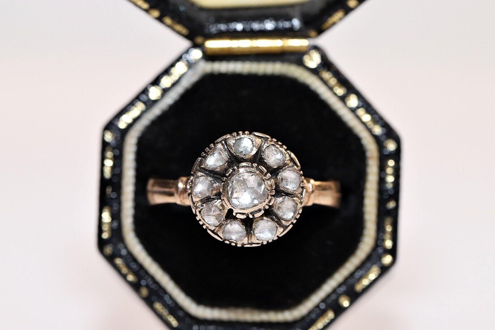 Antique Circa 1900s Ottoman  8k Gold Natural Rose Cut Diamond Decorated Ring For Sale 8