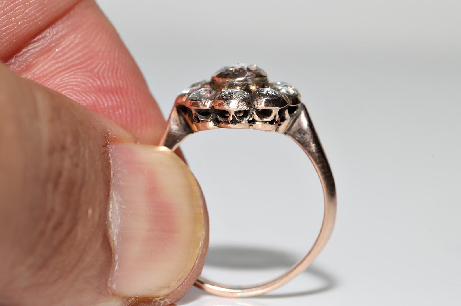 Antique Circa 1900s Ottoman 8k Gold Natural Rose Cut Diamond Decorated Ring For Sale 8