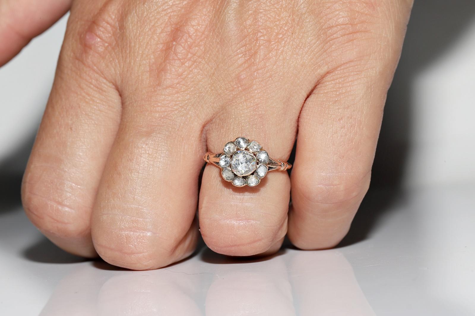 Antique Circa 1900s Ottoman 8k Gold Natural Rose Cut Diamond Decorated Ring 9