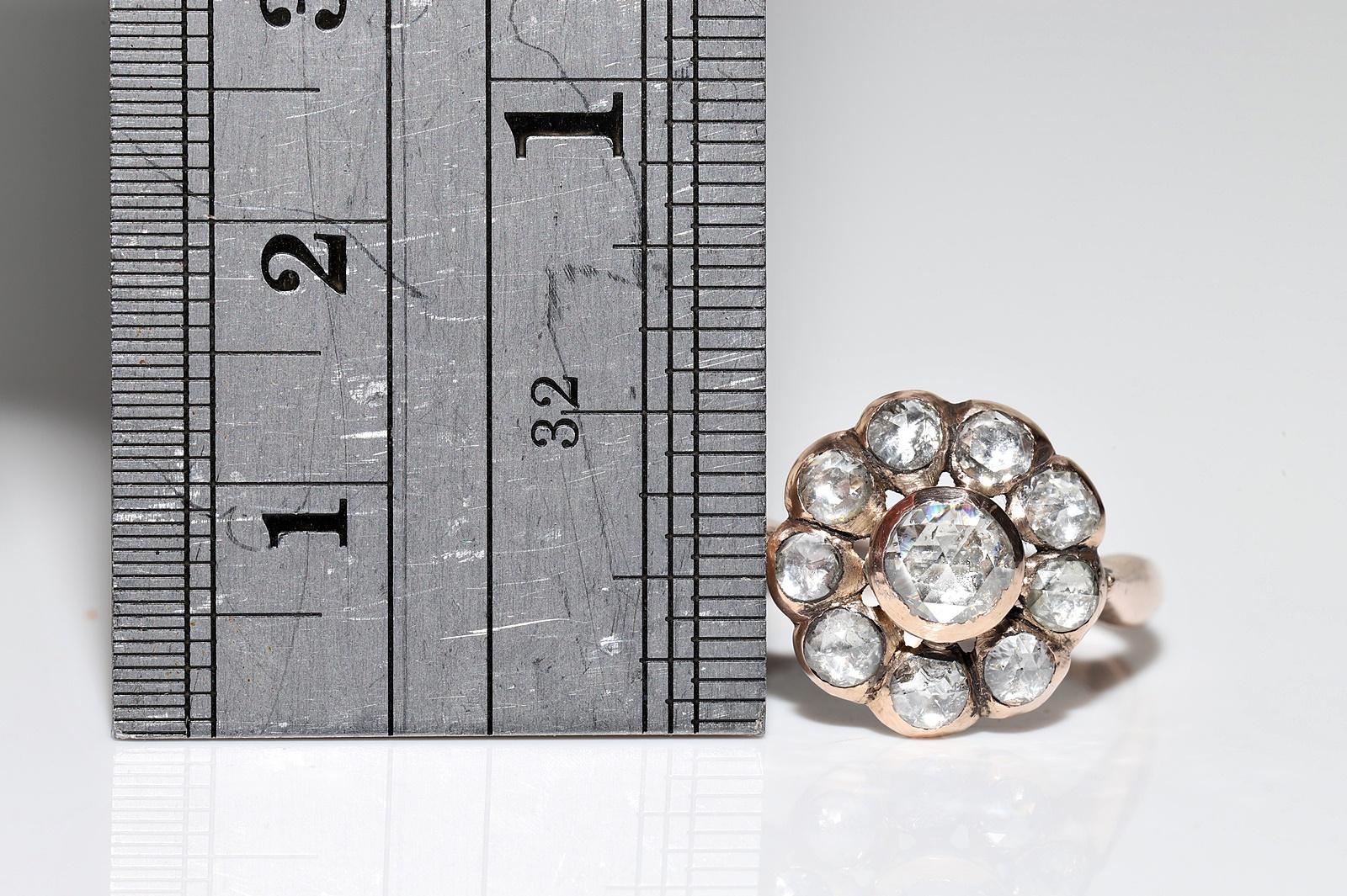Antique Circa 1900s Ottoman 8k Gold Natural Rose Cut Diamond Decorated Ring For Sale 9