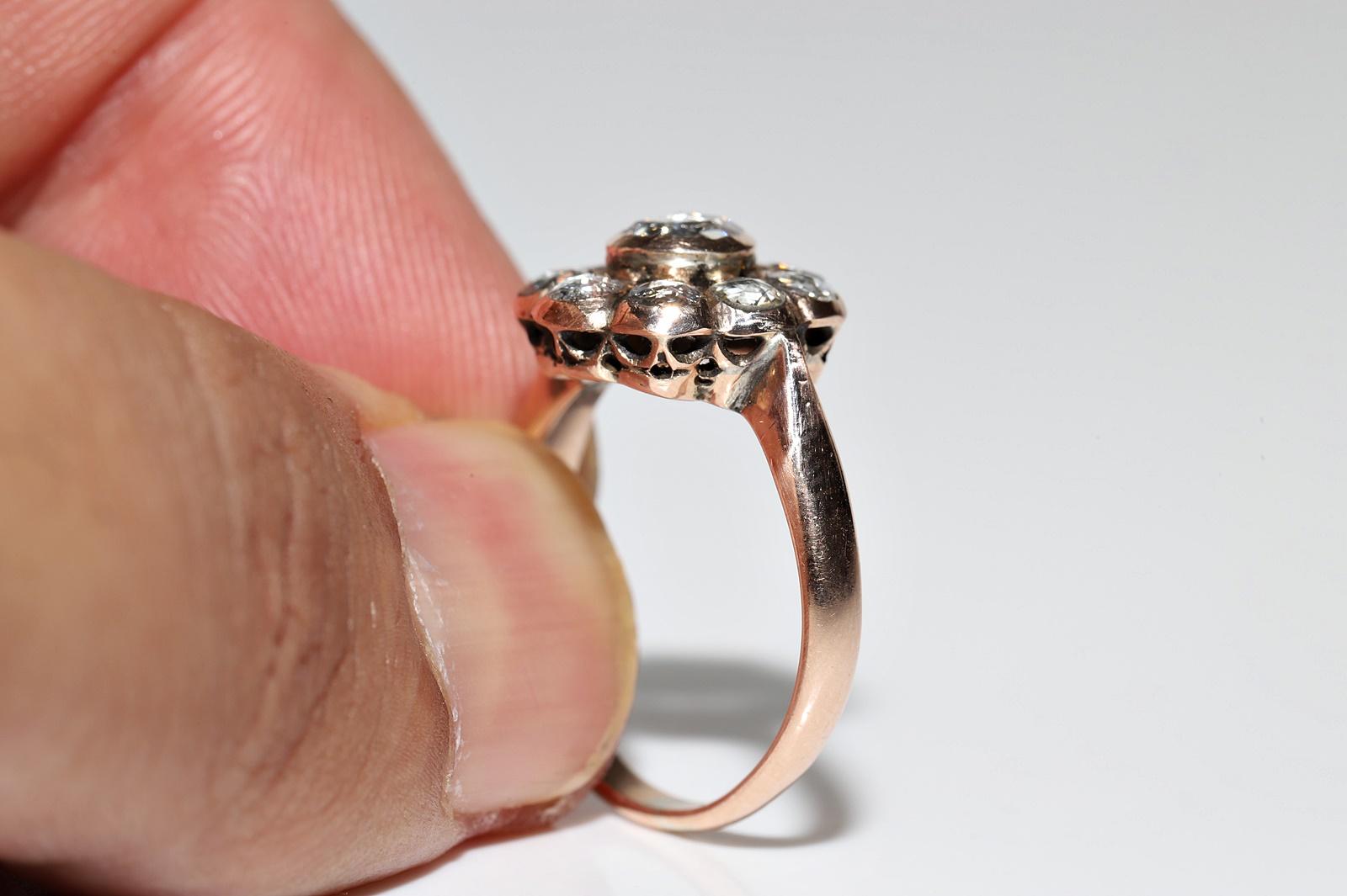Antique Circa 1900s Ottoman 8k Gold Natural Rose Cut Diamond Decorated Ring For Sale 10