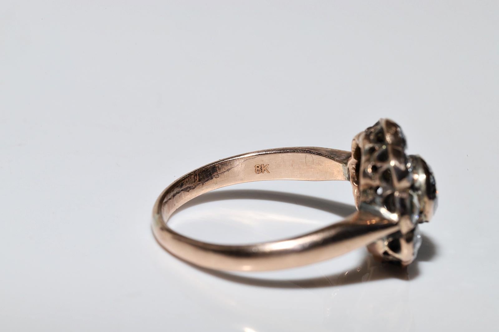 Antique Circa 1900s Ottoman 8k Gold Natural Rose Cut Diamond Decorated Ring For Sale 11