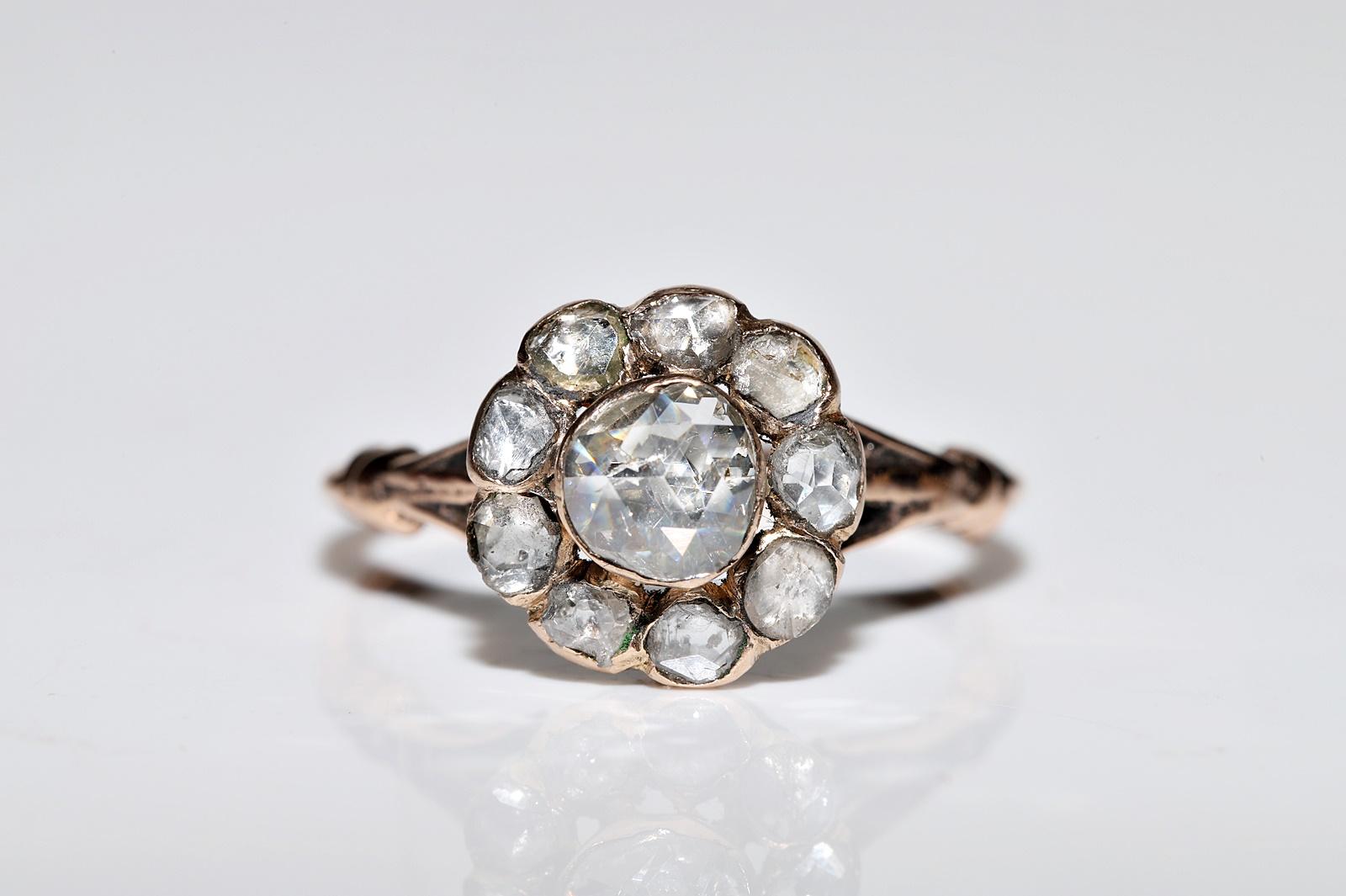 Victorian Antique Circa 1900s Ottoman 8k Gold Natural Rose Cut Diamond Decorated Ring