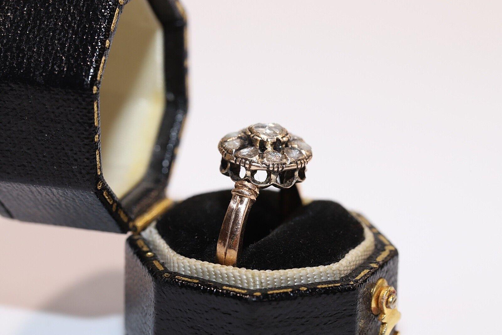 Late Victorian Antique Circa 1900s Ottoman  8k Gold Natural Rose Cut Diamond Decorated Ring For Sale